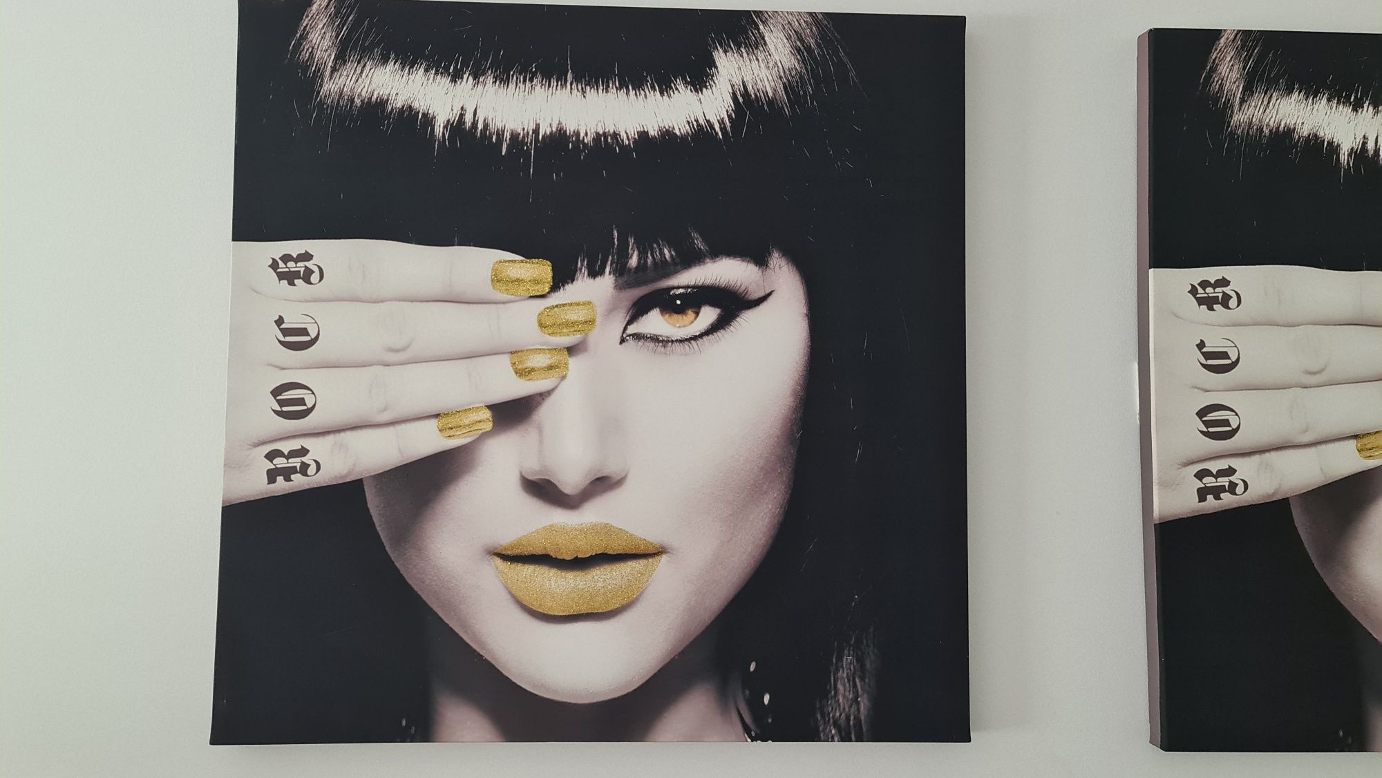 Conjunto de 2 peças quadro preto e dourado