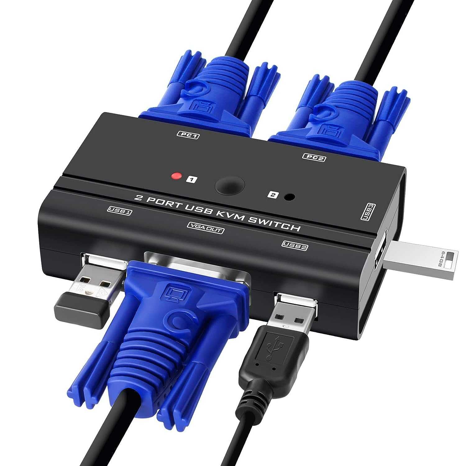 Przełącznik KVM VGA, 2-portowy przełącznik USB VGA KVM