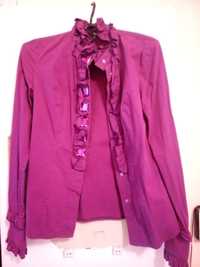 Блуза фиолетовая хлопок на кнопках стрейч Таго с оборками шикарная С