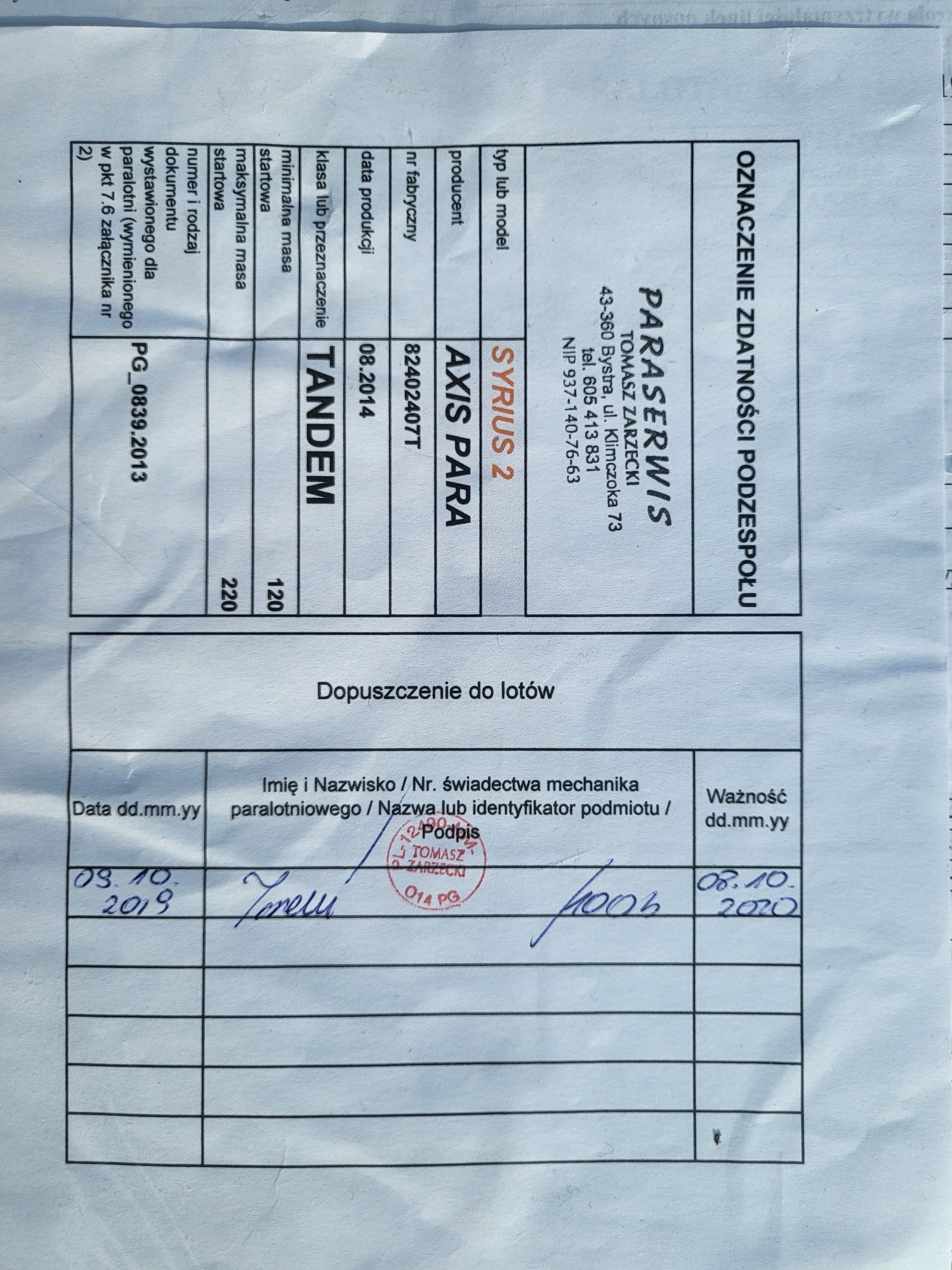 Paralotnia PPG / PPGG - 120-220 kg - Axis Sirius 2 - EN-B - tandem