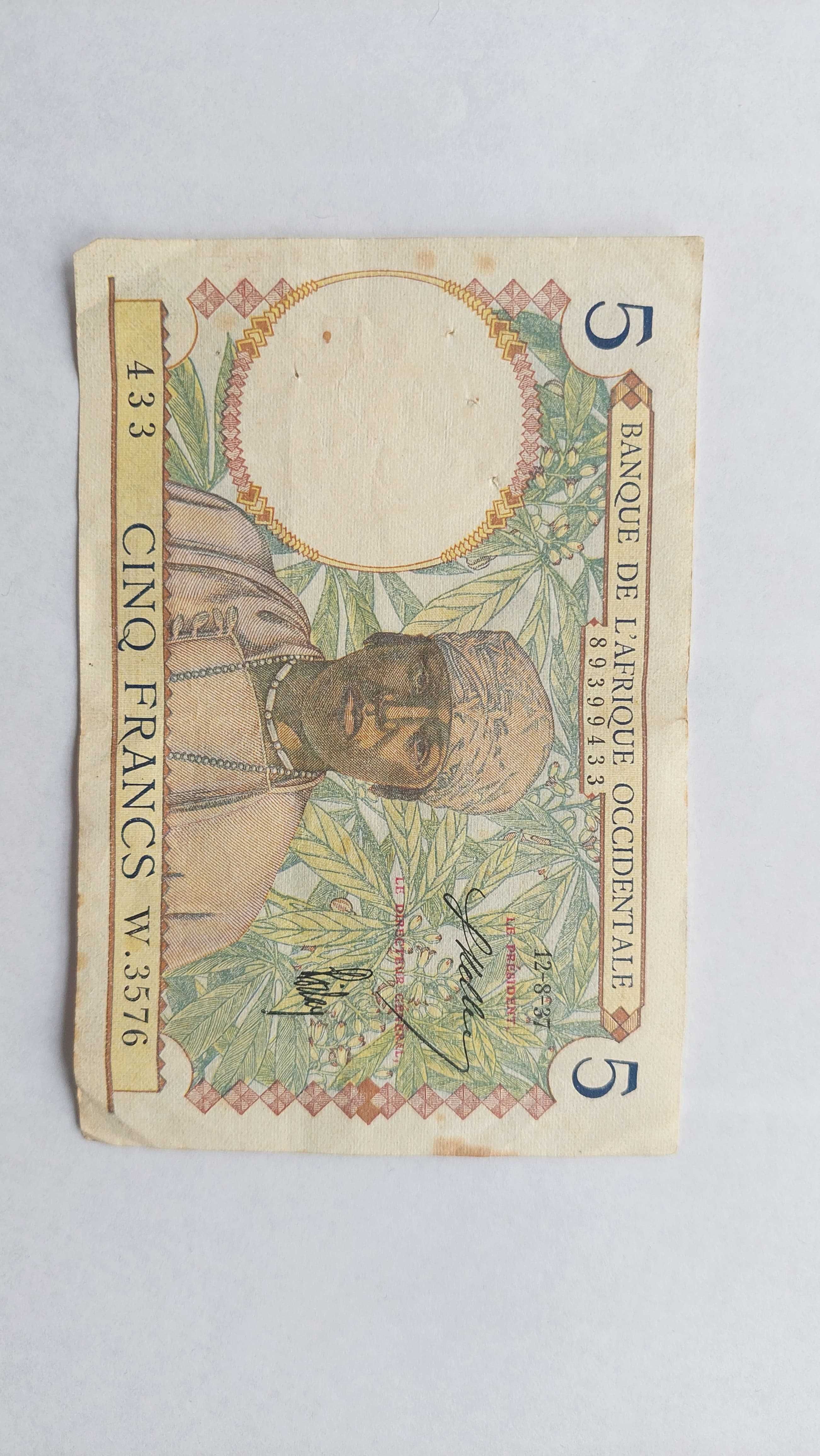 Nota 5 Francs FRENCH WEST AFRICA 1937