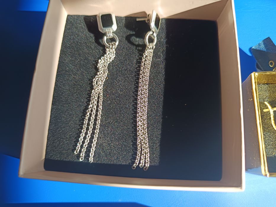 Brincos pendentes compridos ouro 9 k e prata de lei 925 novos com zirc