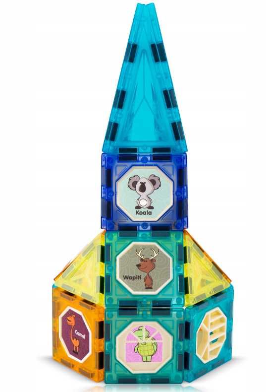 DUŻY ZESTAW klocki magnetyczne edukacyjne 3D + naklejki