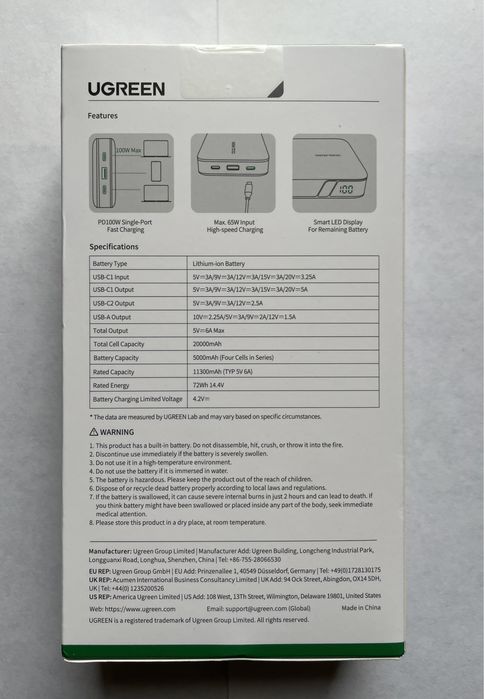 Powerbank Ugreen 100w 20000mah