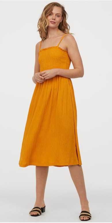 kreszowana musztardowa sukienka H&M xl nowa super modelująca