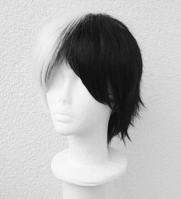 Monokuma Cruella de Mon cosplay wig peruka biała czarna krótka krótki