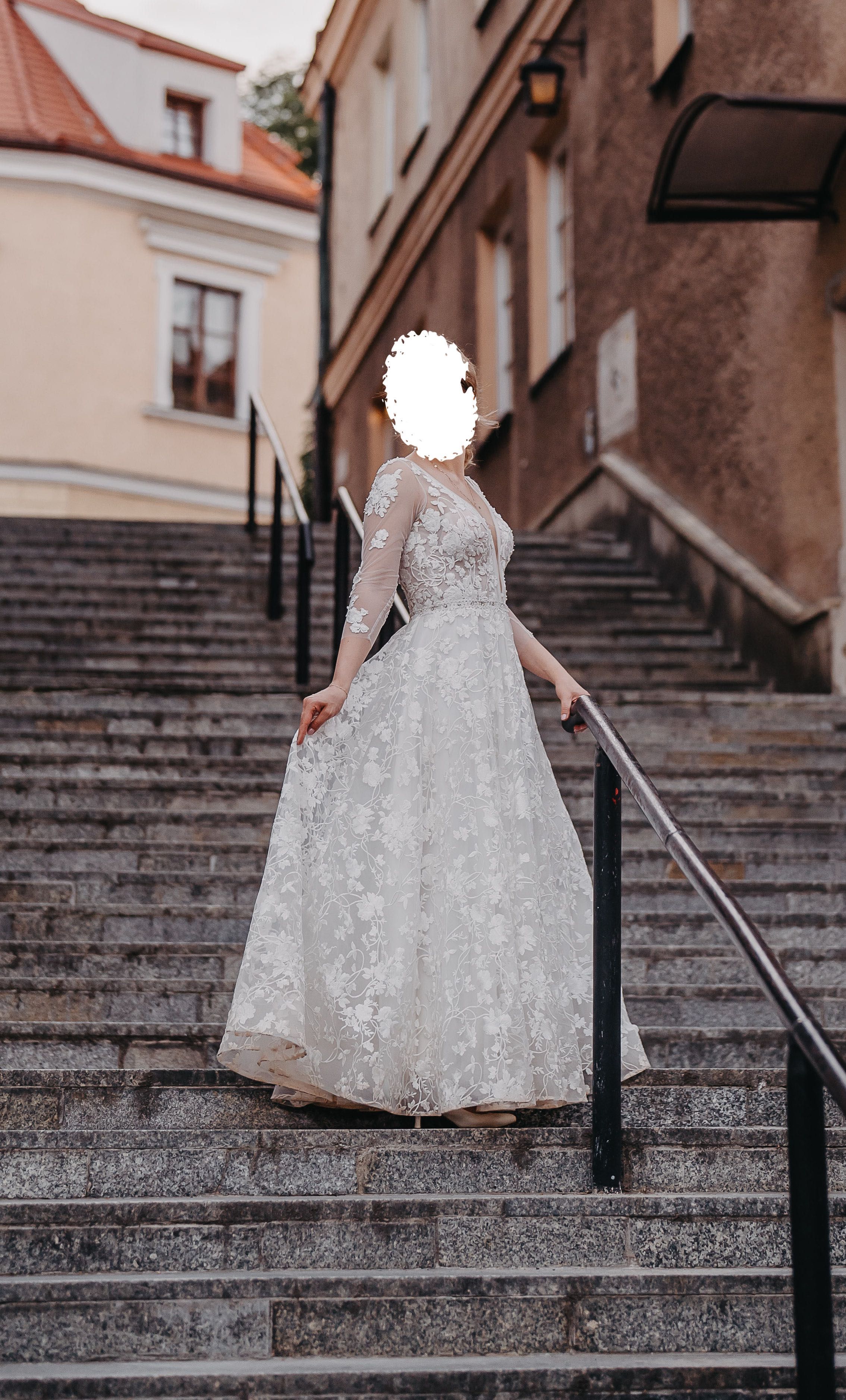 Suknia ślubna w literę A, wzrost 175 cm, koronkowa, biała, wyprana