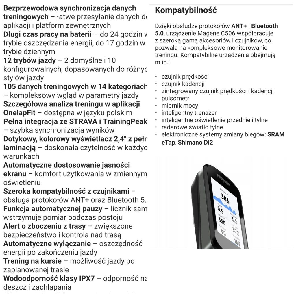 Licznik rowerowy Magene C506 GPS WiFi Bluetooth 5.0 ANT+