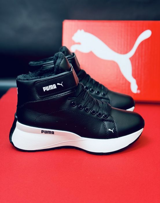 Кроссовки Puma зимние женские утепленные черные кожа / красовки Пума