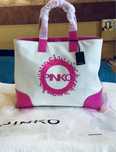 Torebka shopper Pinko,  len/tworzywo, sliczny pink, ozdobne logo