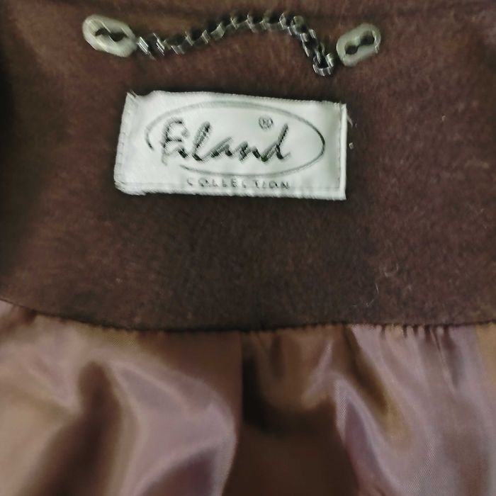 Płaszcz damski FILAND COLLECTION L – brązowy, z futerkowym kołnierzem