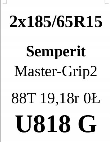 Opona 185/65/15 Semperit 2018/19r 6,58mm 2szt.=270zł Z