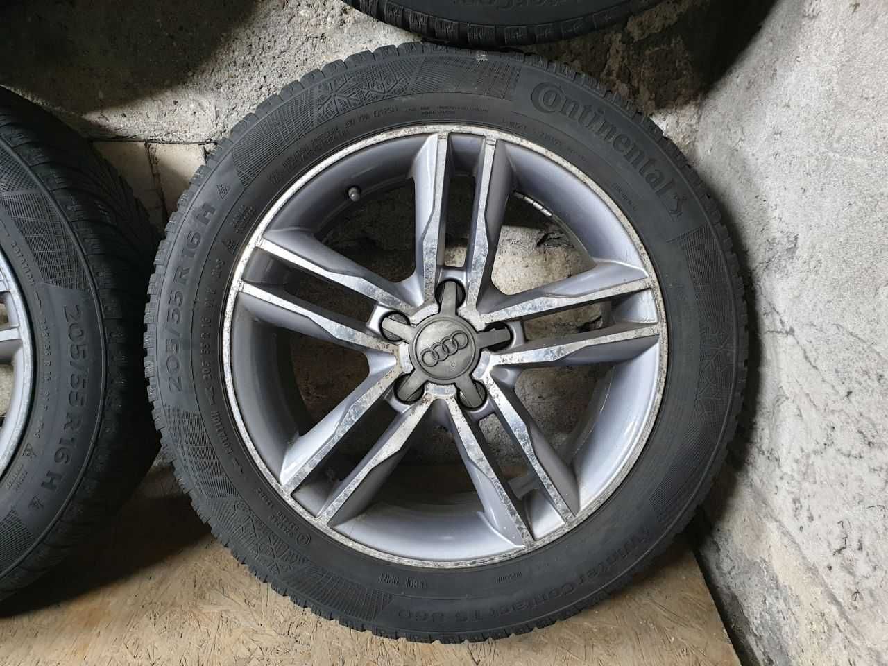 Felgi alu Audi R16 5x112 opony zimowe 205/55R16 6mm Continental