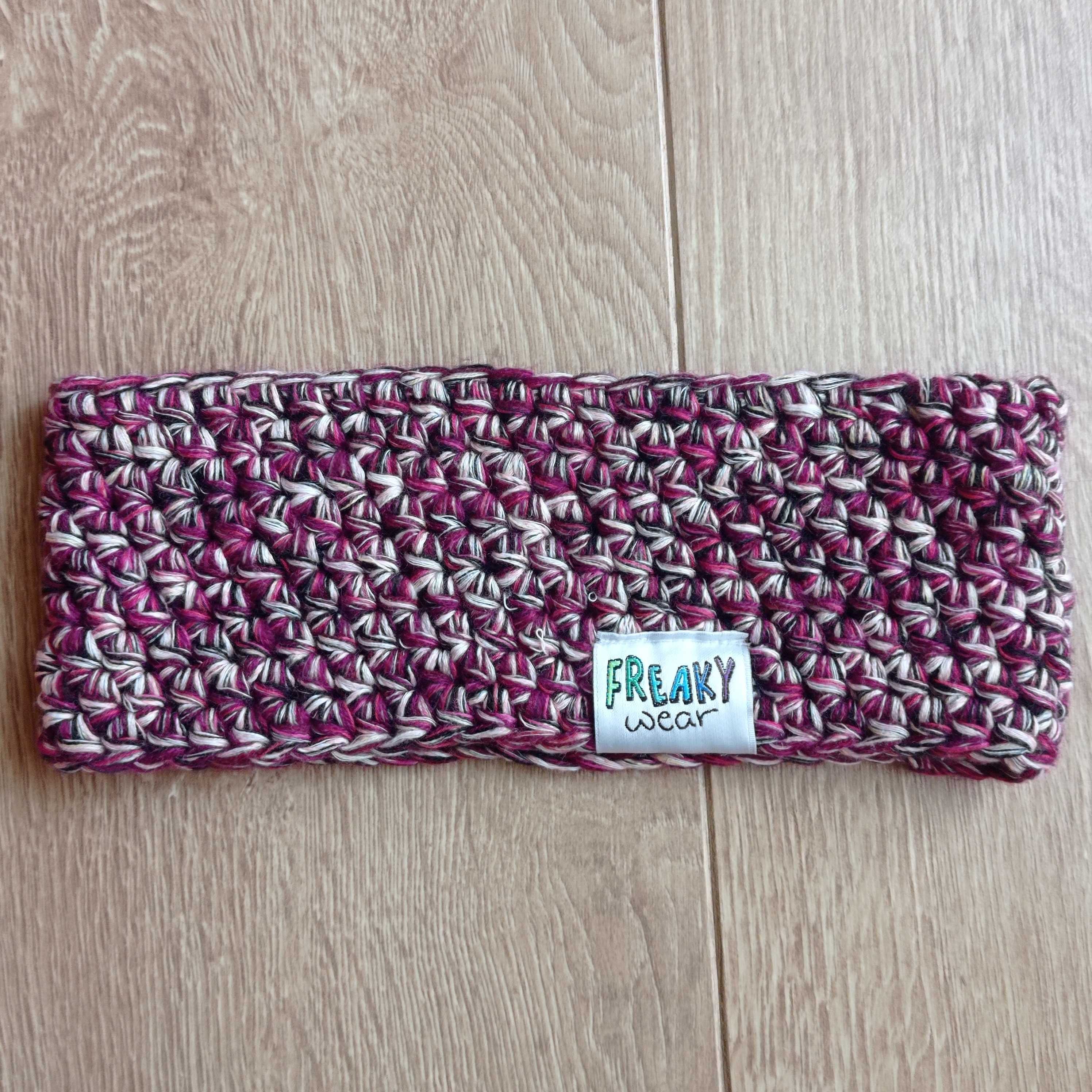 Rękodzieło opaska na głowę szydełko melanż S/M 48-56cm