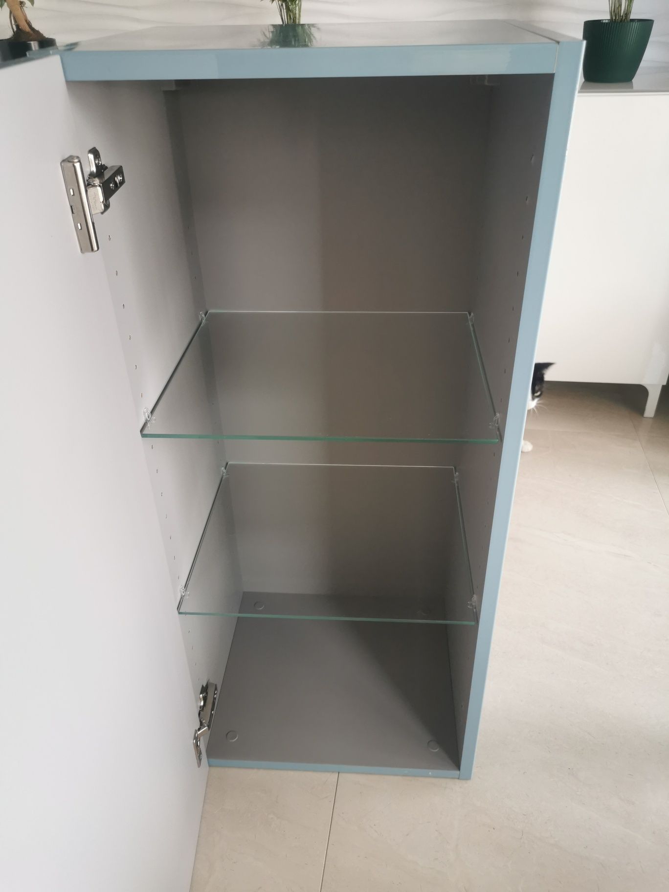 Szafka wisząca, niebieska ze szklanymi półkami