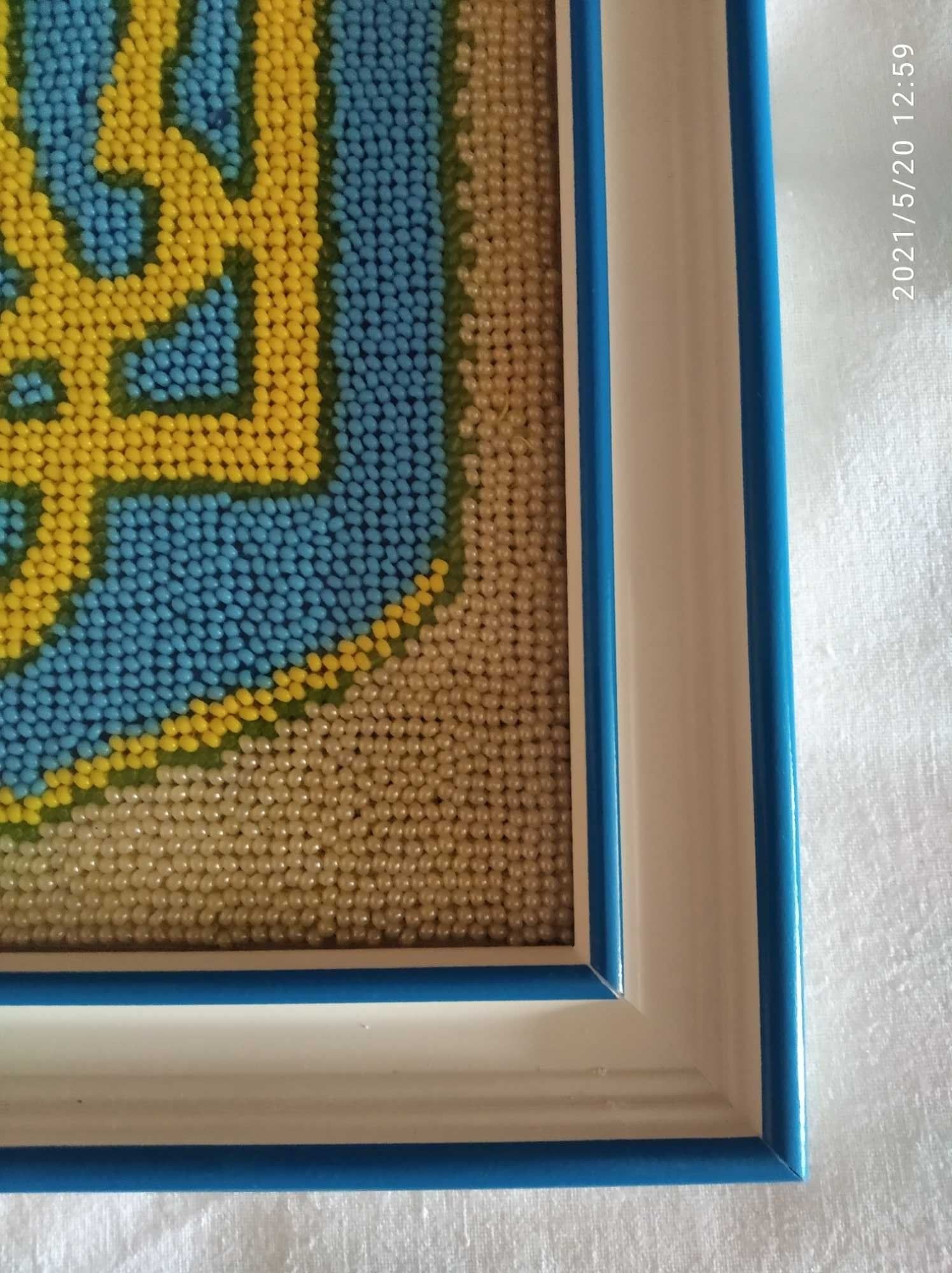 Вышивка в рамке под стеклом, 197х202мм, "Государственный Герб Украины"