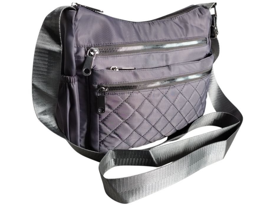 Torebka Damska, Modna Mała Listonoszka na Ramie, Szara Torba z Tkaniny