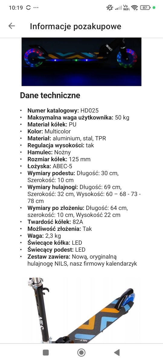 Nowa hulajnoga dwukołowa świecace kola