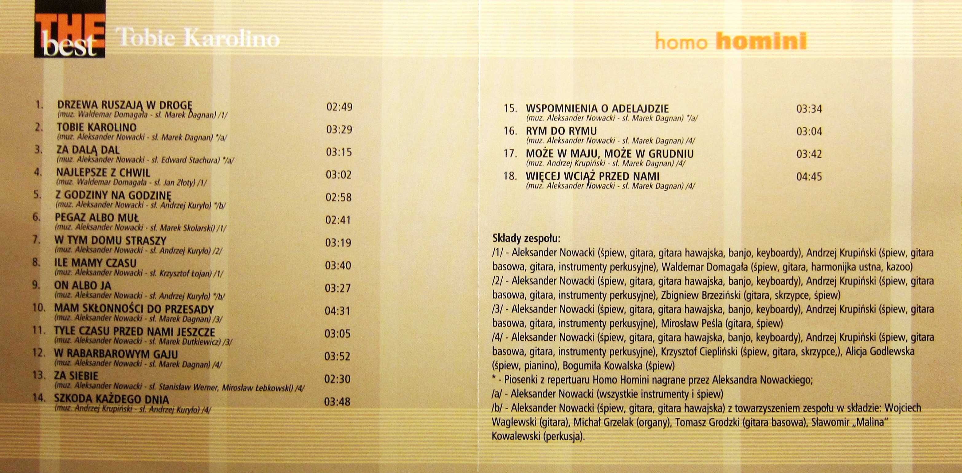 CD Zespół HOMO HOMINI - The Best - Tobie Karolino - 18 przebojów