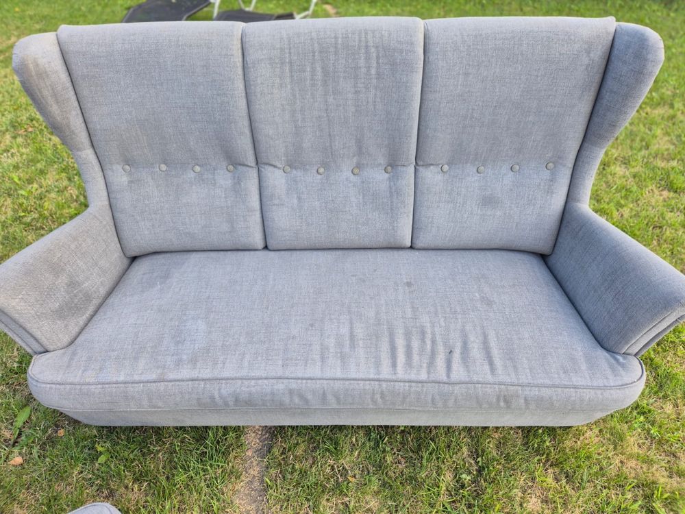 Zestaw Strandmon Ikea - sofa, fotel uszak, pufa/podnóżek