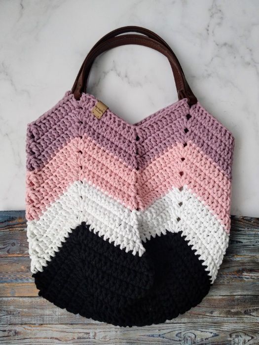 Torebka Tulipan ze sznurka bawełnianego.100 % handmade.