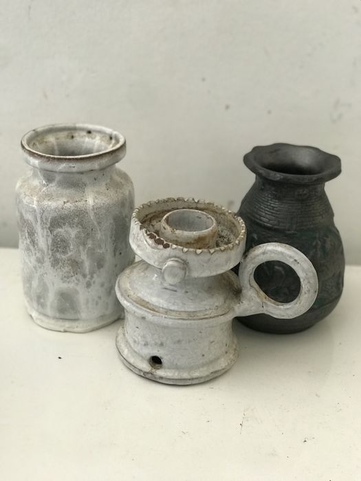 Jarros e porta velas antigos olaria barro