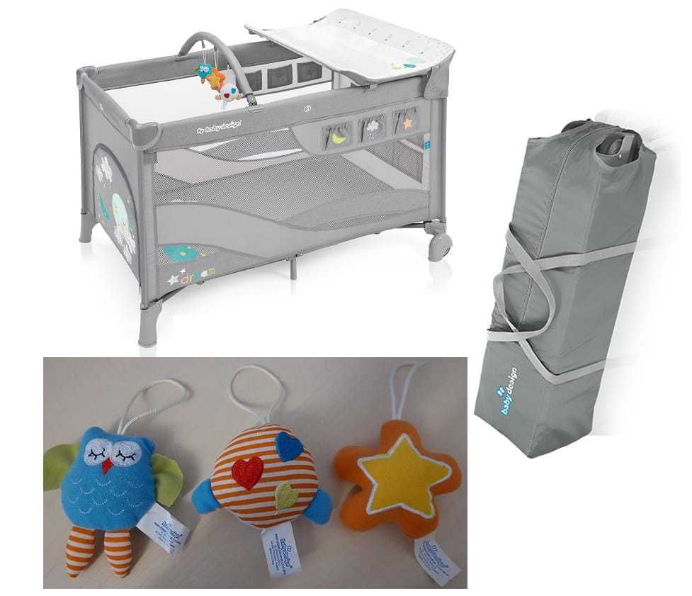 Baby Design Łóżeczko Turystyczne Dream - szare + materacyk składany