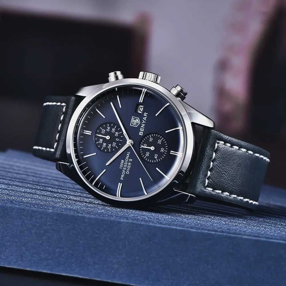 Zegarek Benyar 42mm granatowa tarcza pasek chronograf wodoszczelny