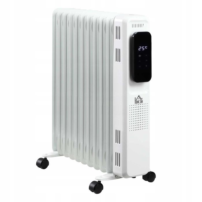 HOMCOM Grzejnik olejowy elektryczny 2720W, 11 płyt, kółka, biały
