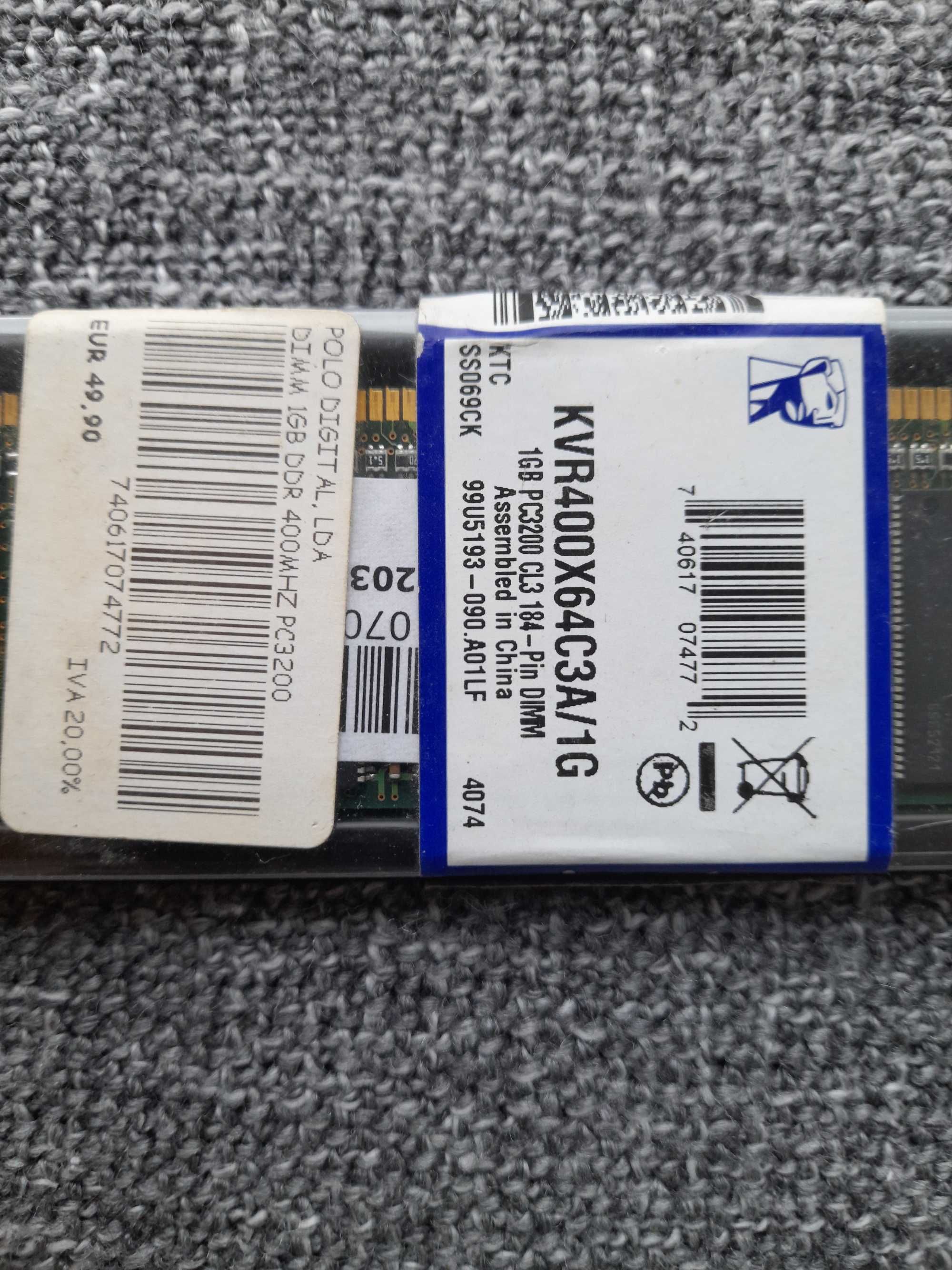 Memória RAM Kingston PC3200 (DDR-400) 1GB DIMM-(KVR400X64C3A/1G)