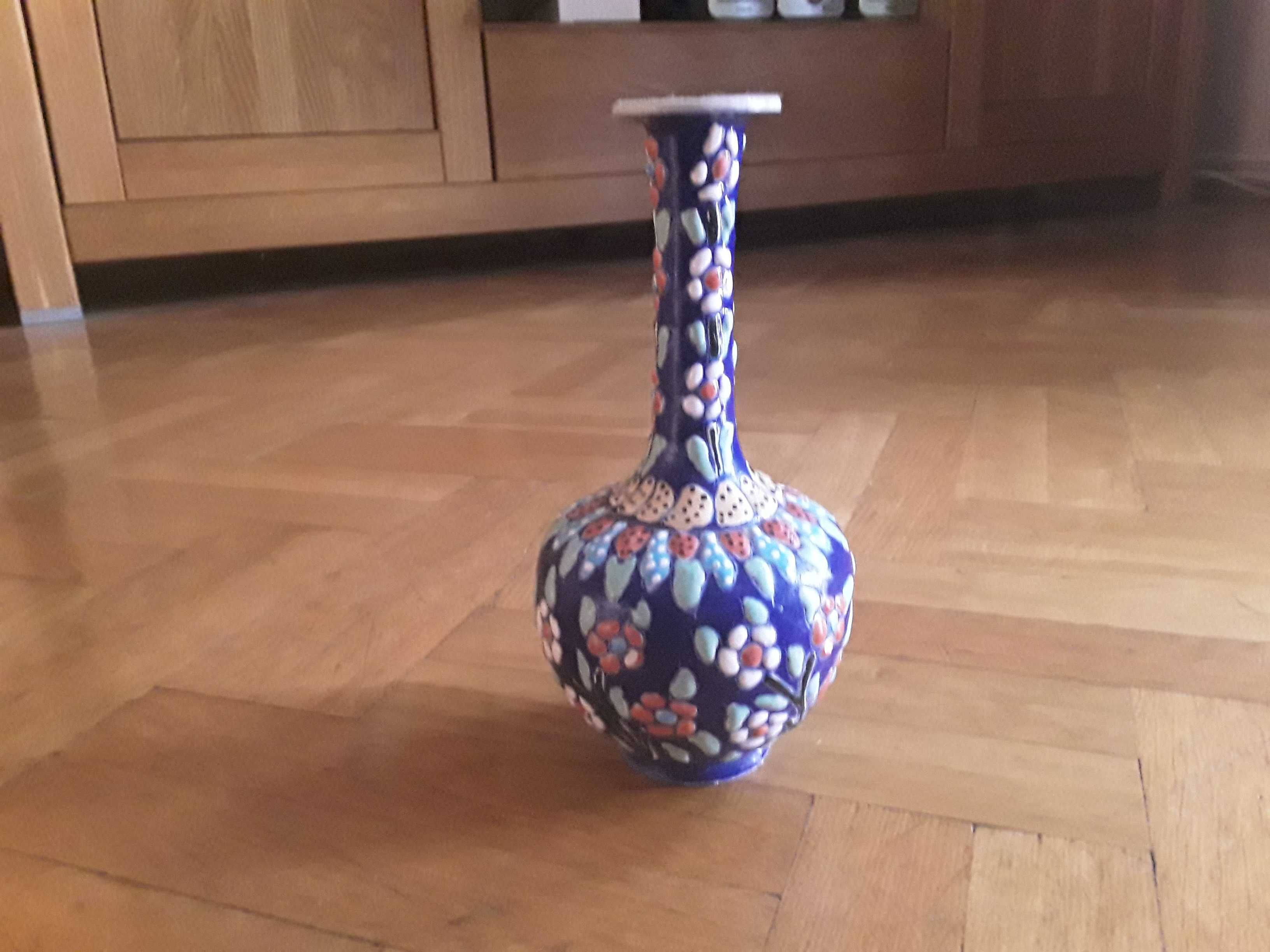 Stary wazonik ceramiczny szkliwiony ręcznie malowany unikat
