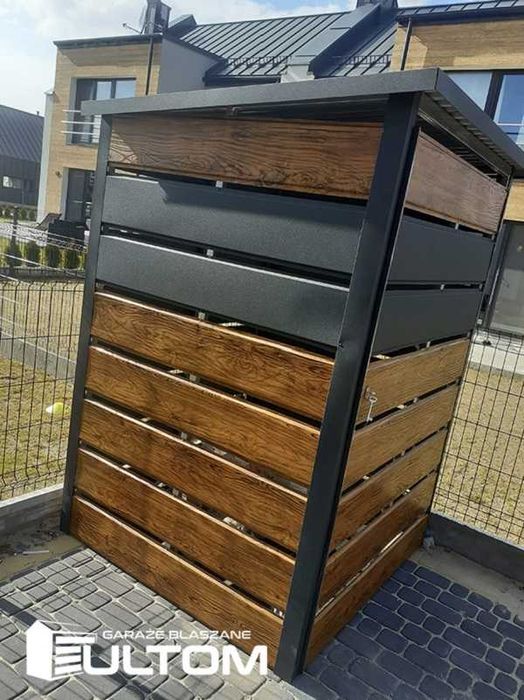 Wiata śmietnikowa panelowa drewnopodobna akrylowa ażurowa