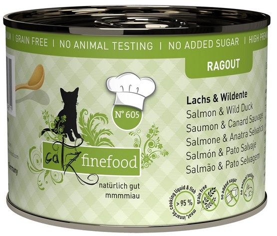 Karma dla kota bez zbóż i GMO - Catz Finefood ŁOSOŚ + KACZKA 190g