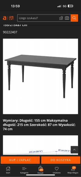 IKEA INGATORP Stół rozkładany czarny