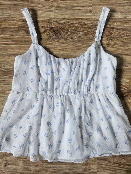 Bluzka na ramiączkach biała baskinka luźna dziewczęca ciążowa M