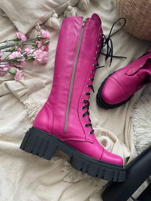 Eleganckie kozaki sznurowane skóra