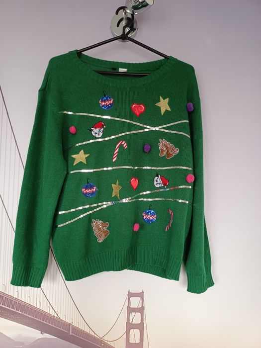 Świąteczny sweter sweterek cekiny bonprix r.L 40