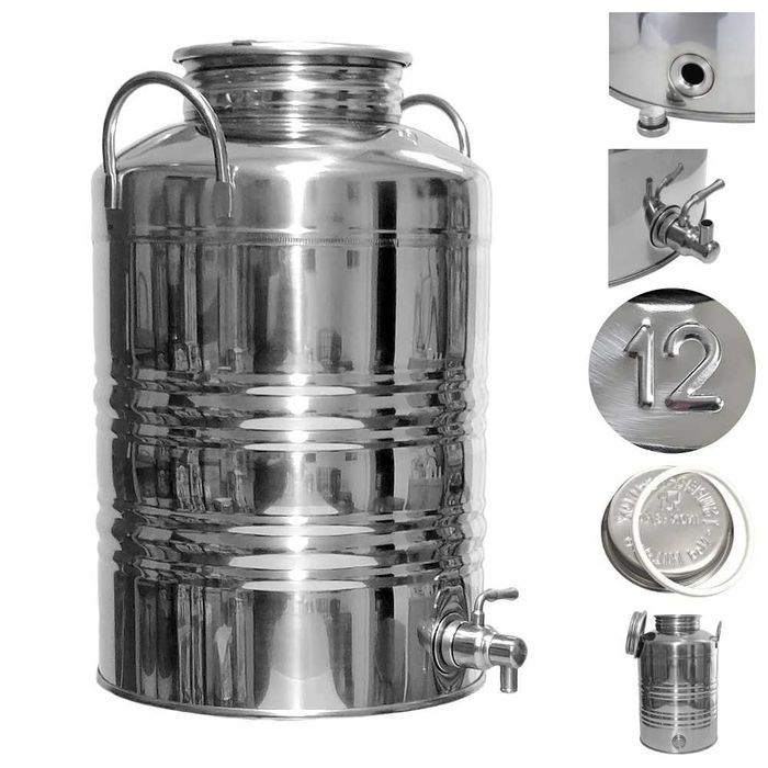 Bańka pojemnik stal nierdzewna inox antałek 12L na alkohol wodę sok