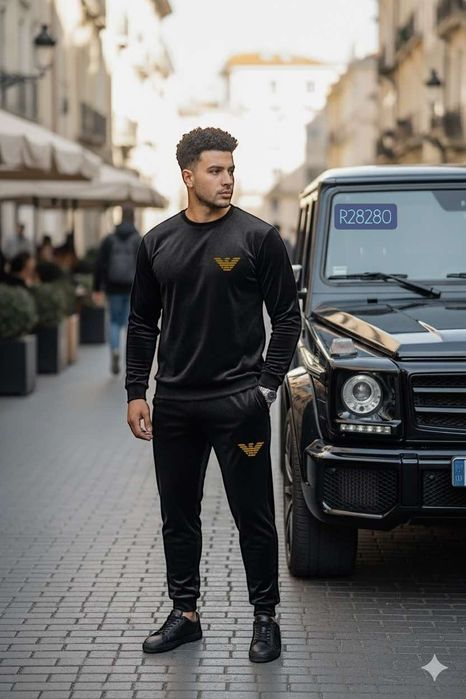 Dresy męskie welurowe Emporio Armani logo wyszywane super jakosc