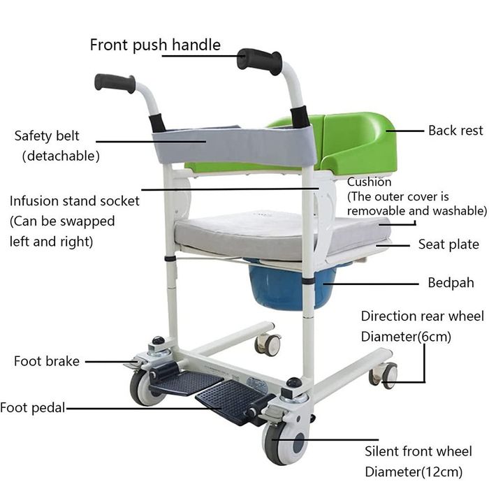 Przenośny wózek inwalidzki łazienkowy 3 w 1, obciążenie 150 kg – stalo