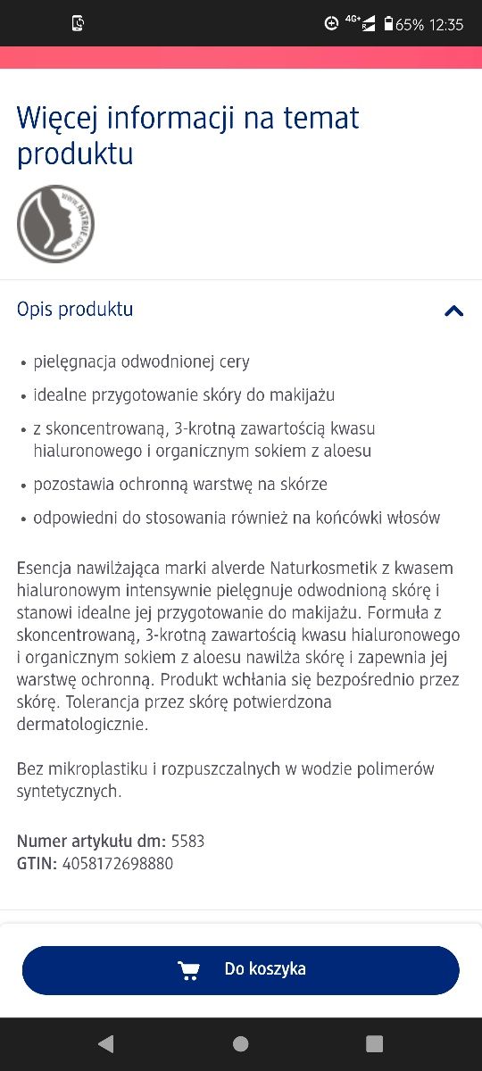 Essence serum + Alverde esencja z kwasem hialuronowym