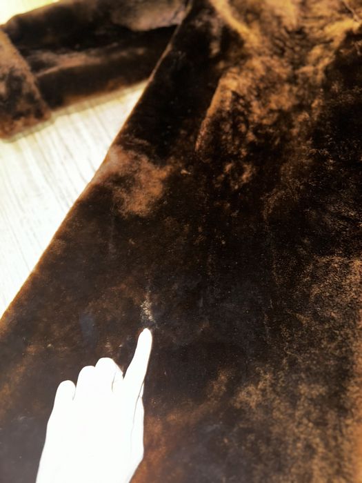 Futro naturalne baranie vintage długi płaszcz retro L XL