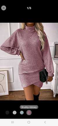 Nowa sukienka sweterkowa różowa oversize dzianinowa modna tunika 36 s