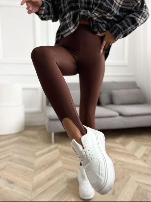 Czekoladowe legginsy damskie narciarki z zapietkami Varlesca XS-XL