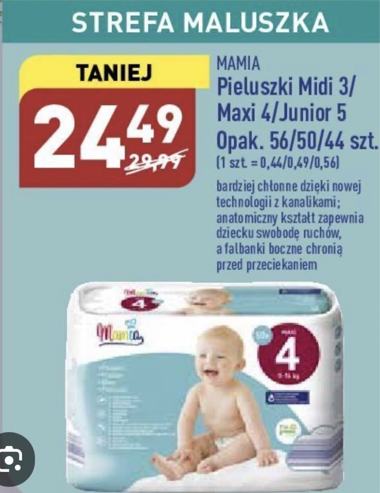 Pampersy rozmiar 4, 42 sztuki.