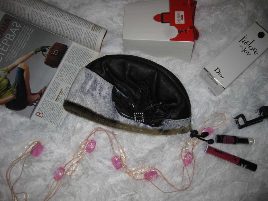 шапка бандана кожаная с декором, км1054