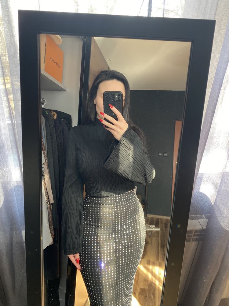 Krótka bluzka crop top z długim rękawem golf golfem obcisła sexy s m l