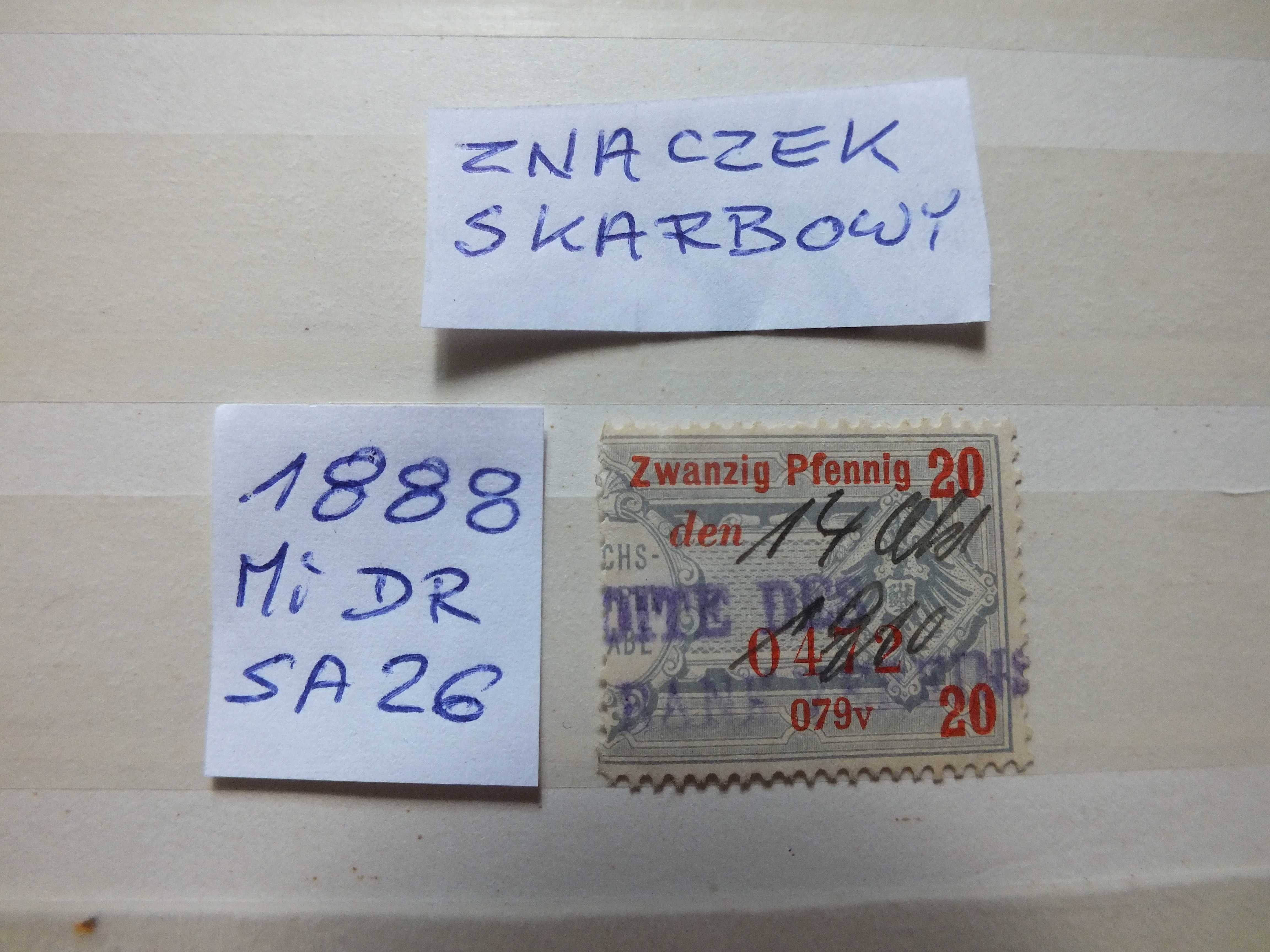 znaczki skarbowe Mi DR SA26 Niemcy 1888r. ORZEŁ Rzesza kasowany Reich