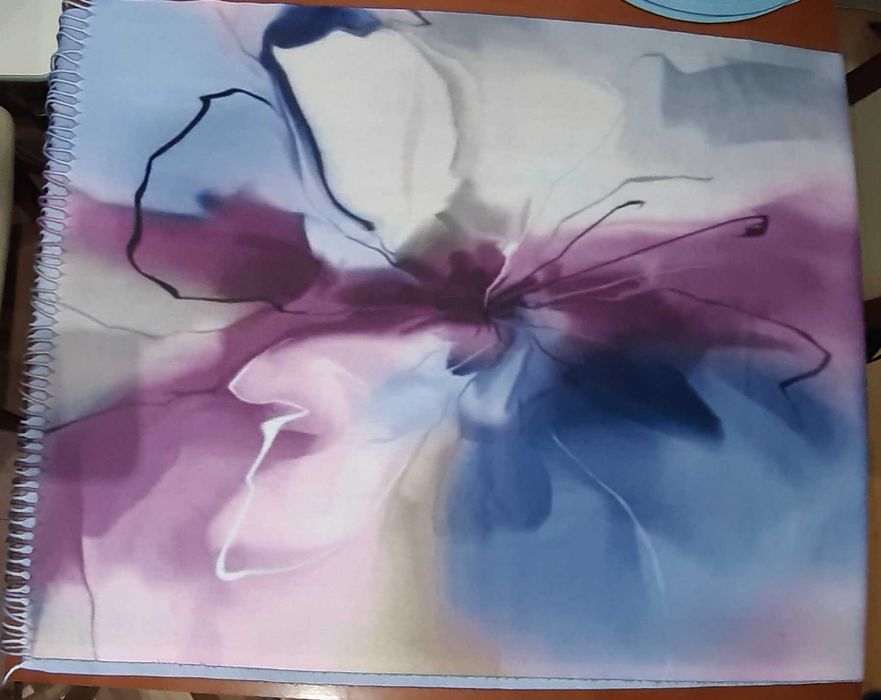 Szal grubsza wiskoza duży piękny kwiat fiolet z niebieskim