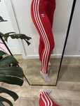 Legginsy czerwone trzy paski adidas nowe bez metki